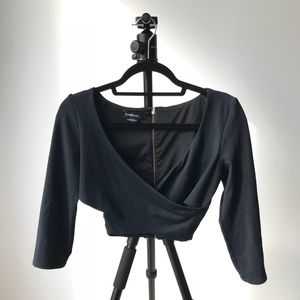 Bebe Black 3/4 Sleeve Crop Top size Medium